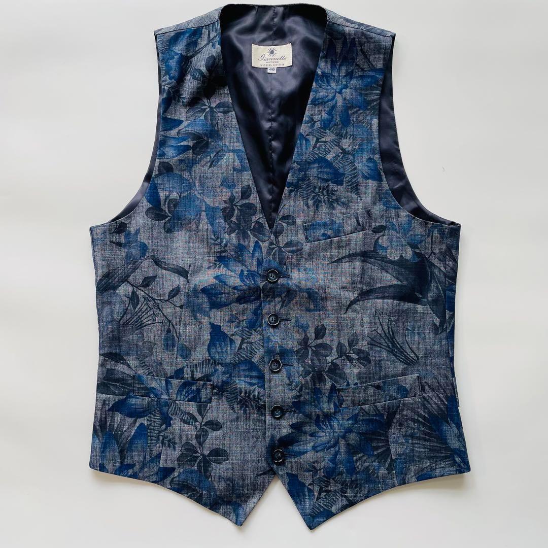 ジャンネット ベスト メンズ ジレ 花柄 総柄 シングル46 イタリア製 ジャンネット ベスト メンズ ジレ 花柄 総柄 シングル46 イタリア製
