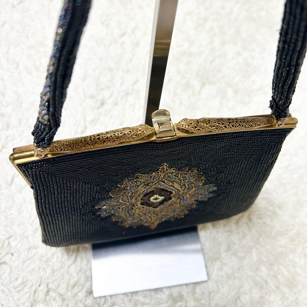 柏ビーズ フォーマルバッグ ビーズバッグ がま口 和装バッグ 冠婚葬祭 総ビーズ