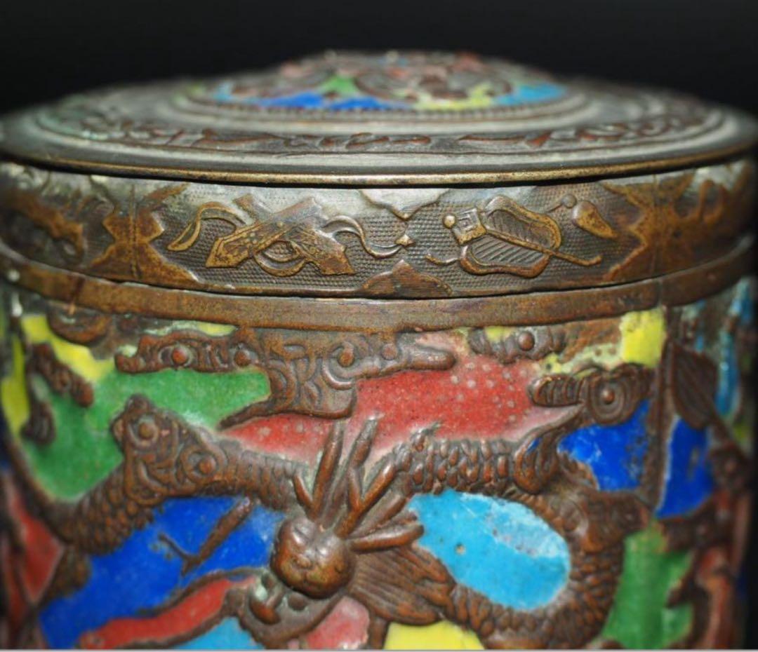 送料無料 江戸～明治 七宝龍文茶筒・茶入 茶道具 検/銀瓶鉄瓶茶托茶壺古