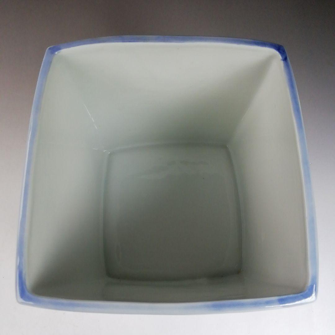 W120 水指 『染付 四君子文 四方』『平安 祥堂 造』 共箱 茶道具