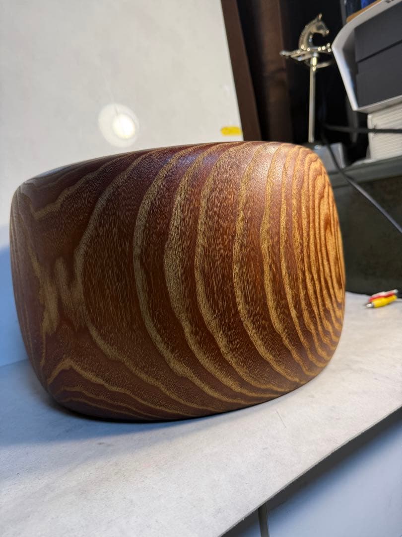 昭和初期 大胆な杢目が目を引く桐の火鉢 木胴銅張り 古民具 当時物