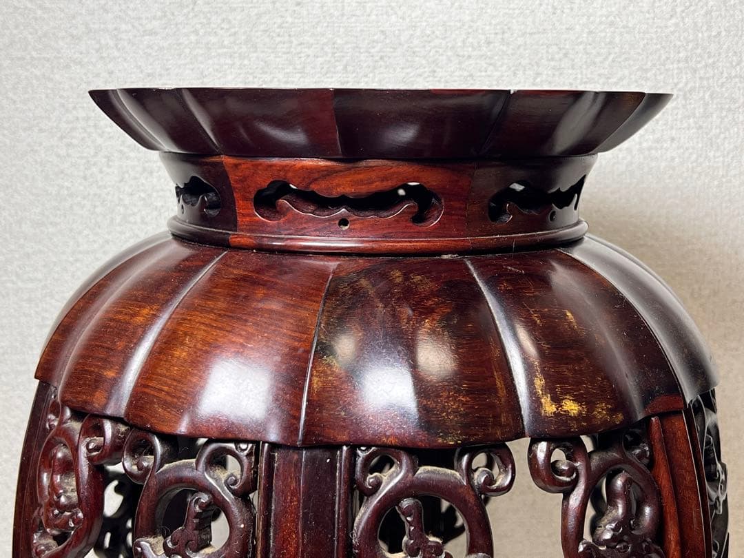 希少品 華道具 唐木 紫檀 ぶどう透かし彫リ 飾台 花台 香炉台 猫足