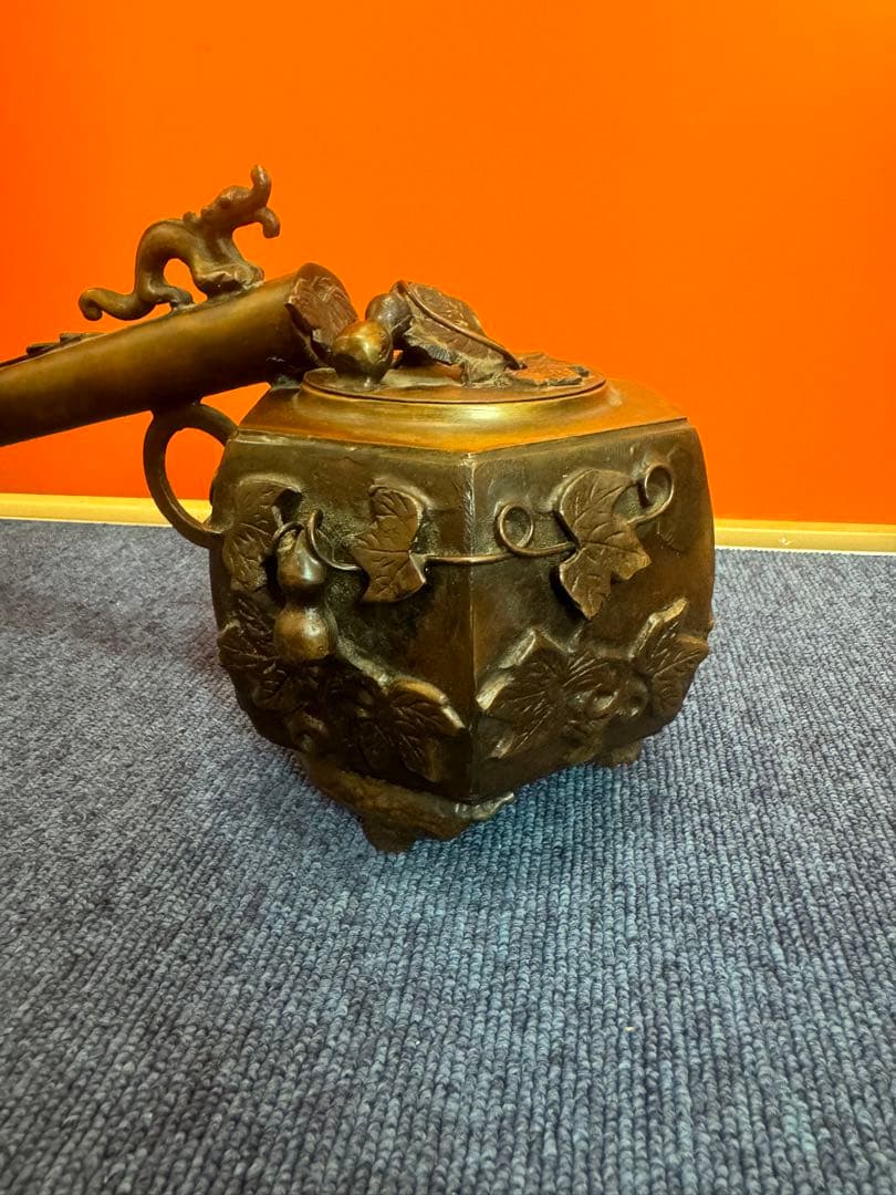 1624 中国美術 唐物 古玩 唐銅 瓢箪から駒図大矢立香炉 大明