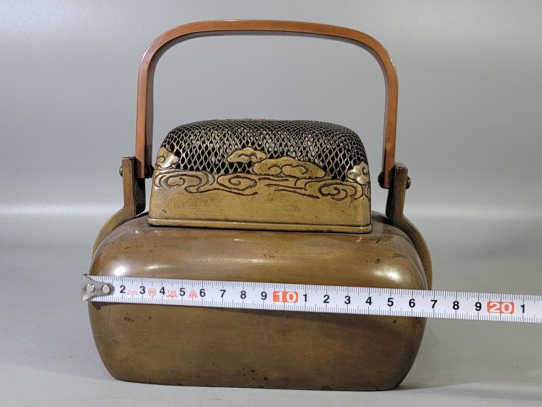 古銅 龍透かし火屋 手炙 香炉 時代物 DT624