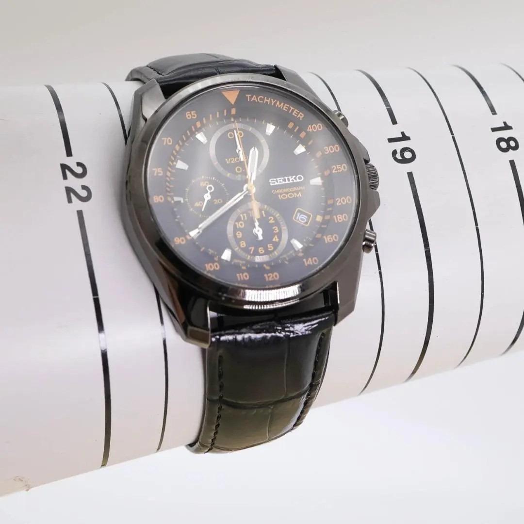 稼働 SEIKO 腕時計 クロノグラフ ブラック デイト 新品電池 2547