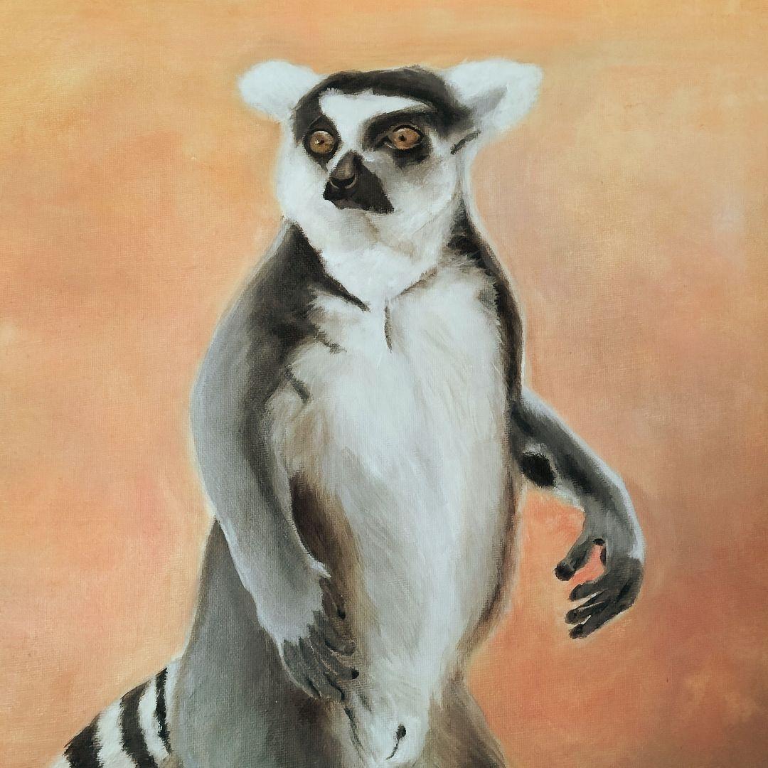ワオキツネザル アクリル絵の具 キャンバス オリジナル