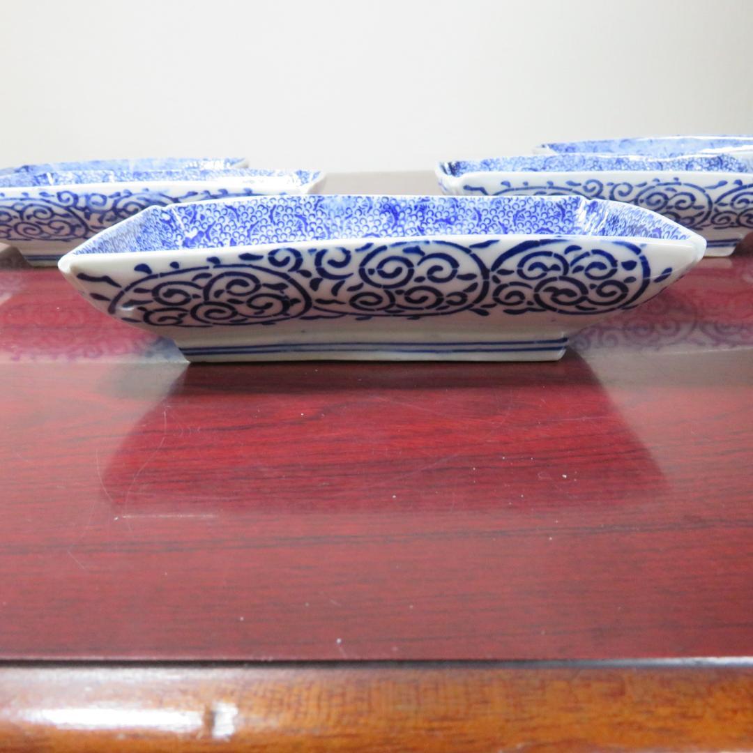 角皿 角長皿 印判 染付 微塵唐草 明治 大正 ベロ藍 松竹梅 窯傷の通販