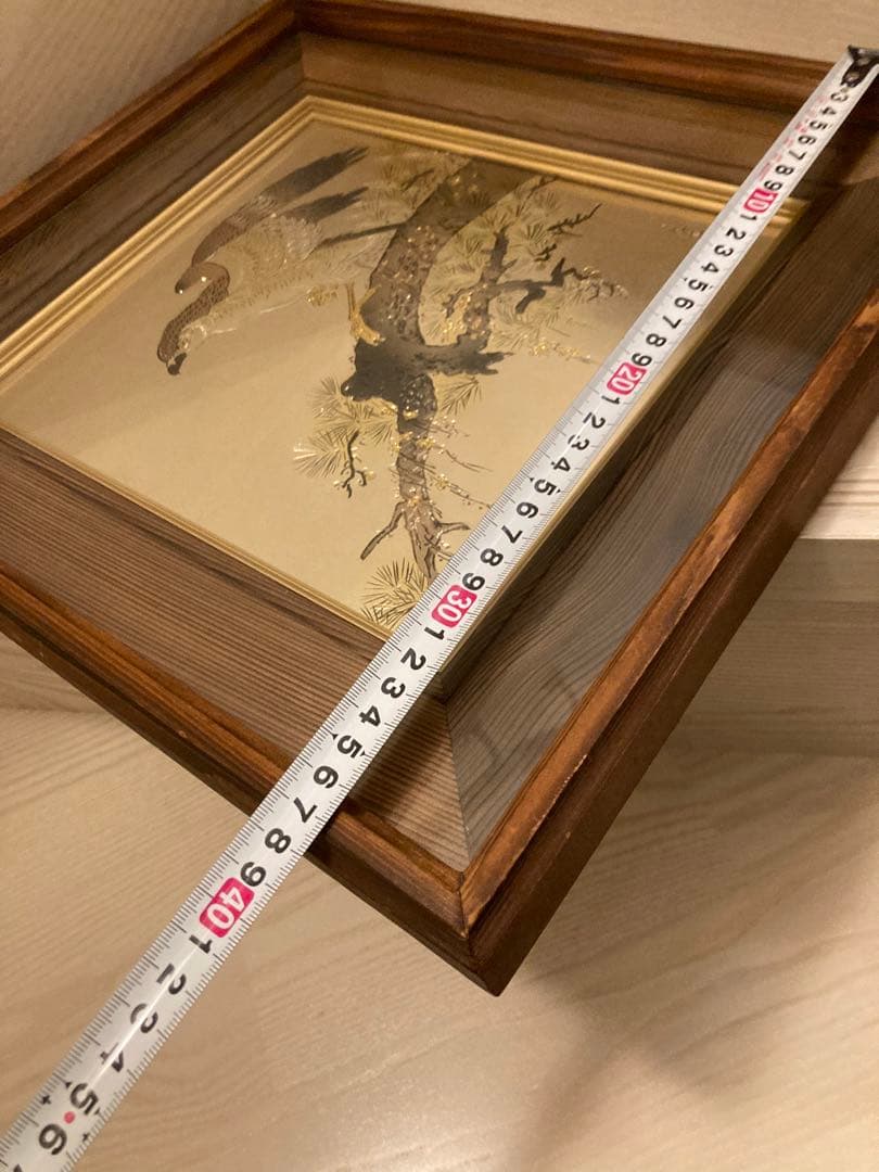 希少　堀口光彦 彫金額 松樹鷹図 金工作品 額装