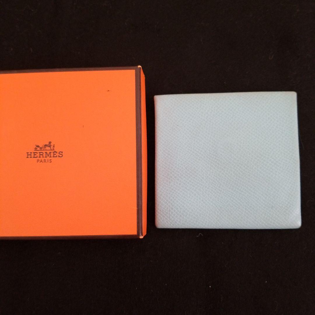 HERMES 水色 レザー バスティア ケース (箱付き)
