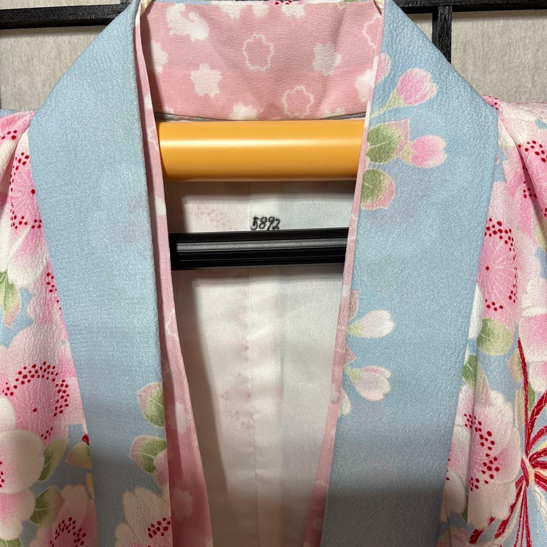 七五三　着物セット　7歳　水色　花柄　ポンポネット