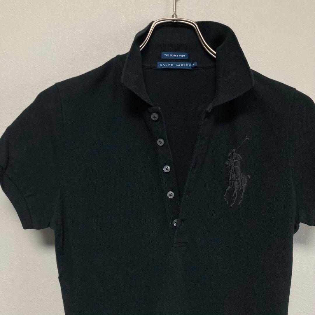 黒 ラルフローレン RALPH LAUREN ポロシャツ M ブラック刺繍ロゴ黒