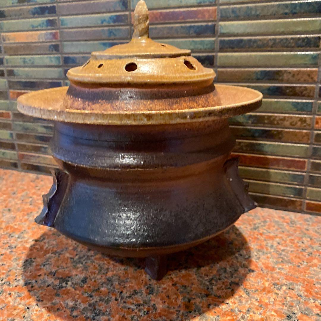 備前　三つ足　三つ耳大香炉　古美術
