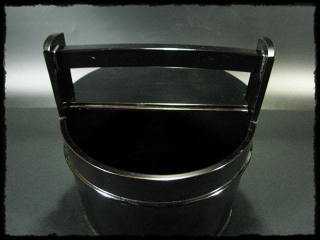 川瀬 表完 利休好 黒塗 真手桶 茶道具 f133