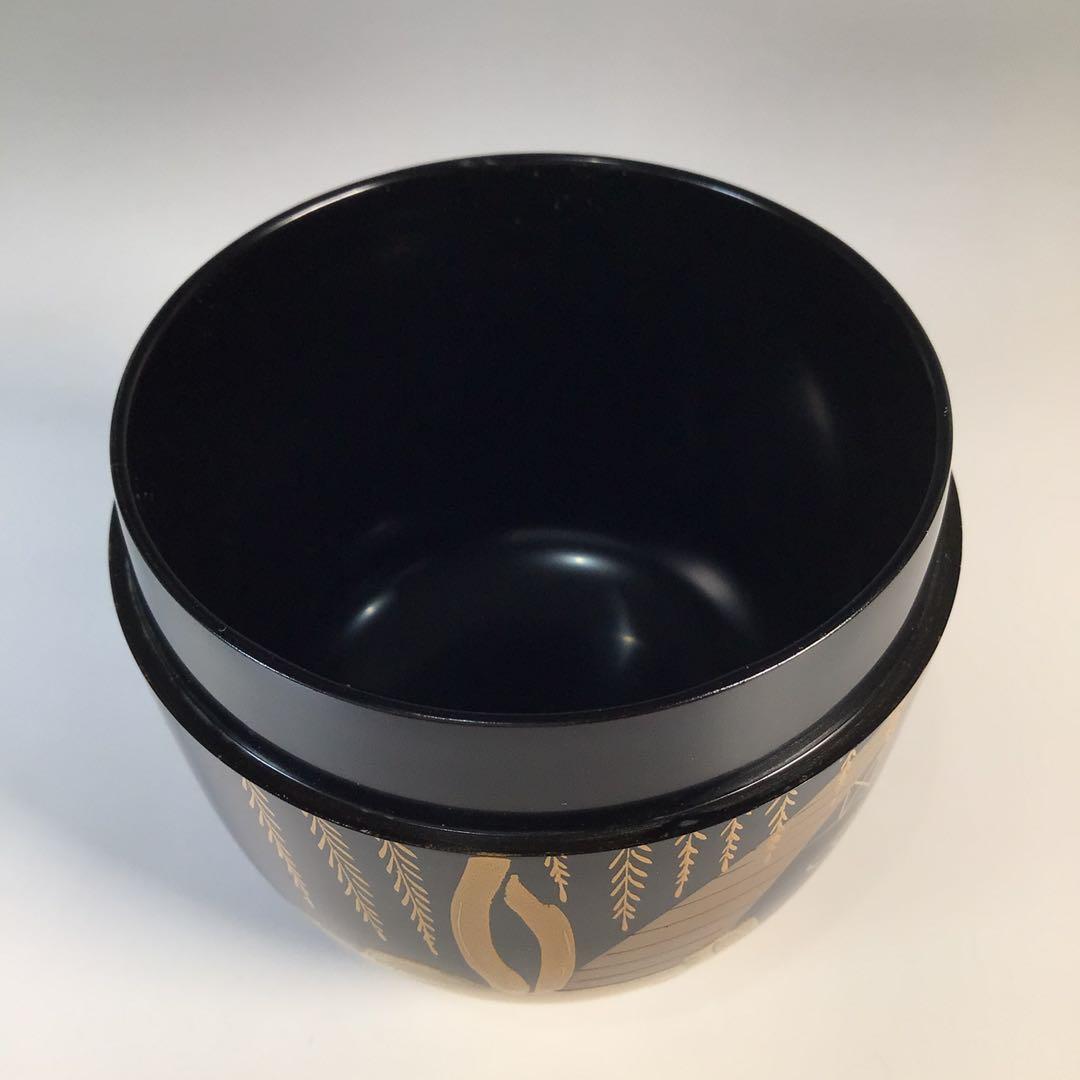 Ｍ２１５　棗　『塗師　多田桂寛作』『黒漆塗』『金柳橋蒔絵』『中棗』　共箱　茶道具