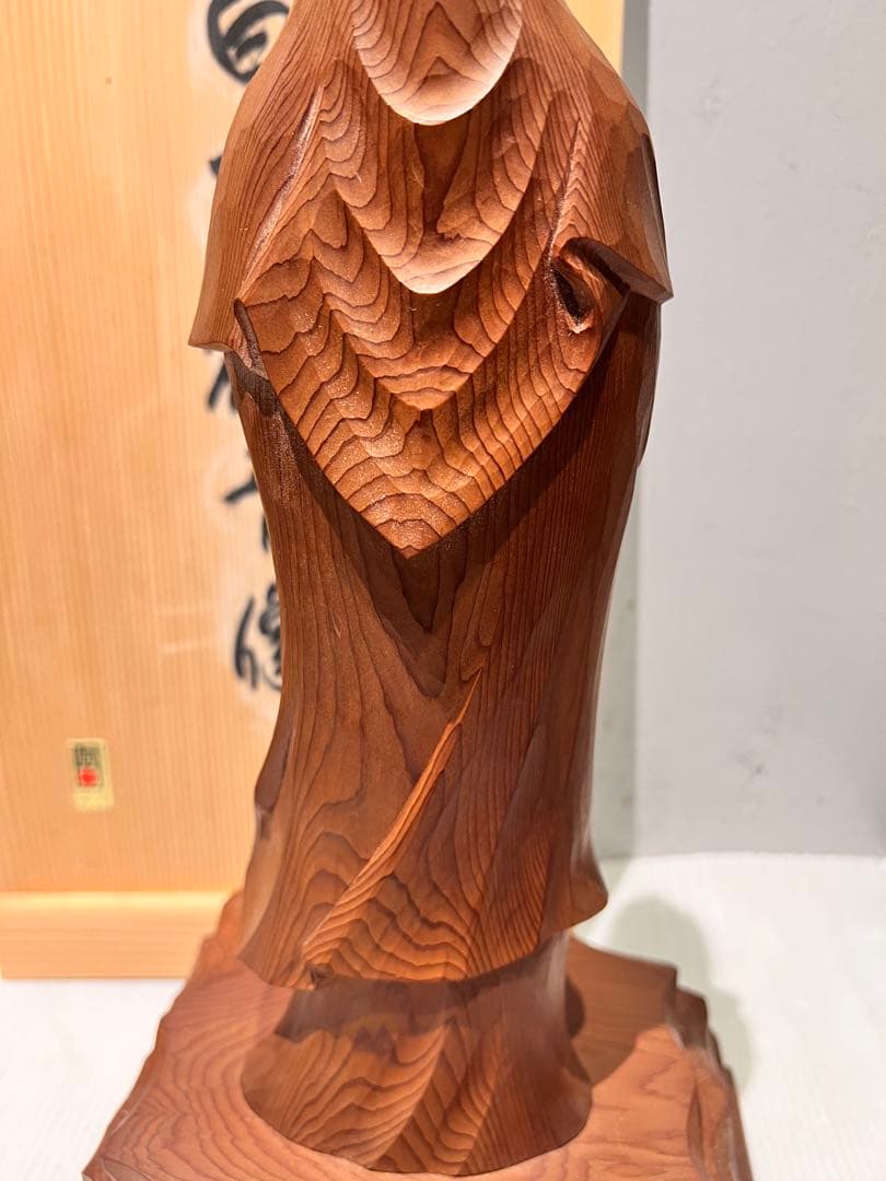 一点もの 希少 一位一刀彫名工 下出芳盛 一位木彫白衣観音 匠木彫