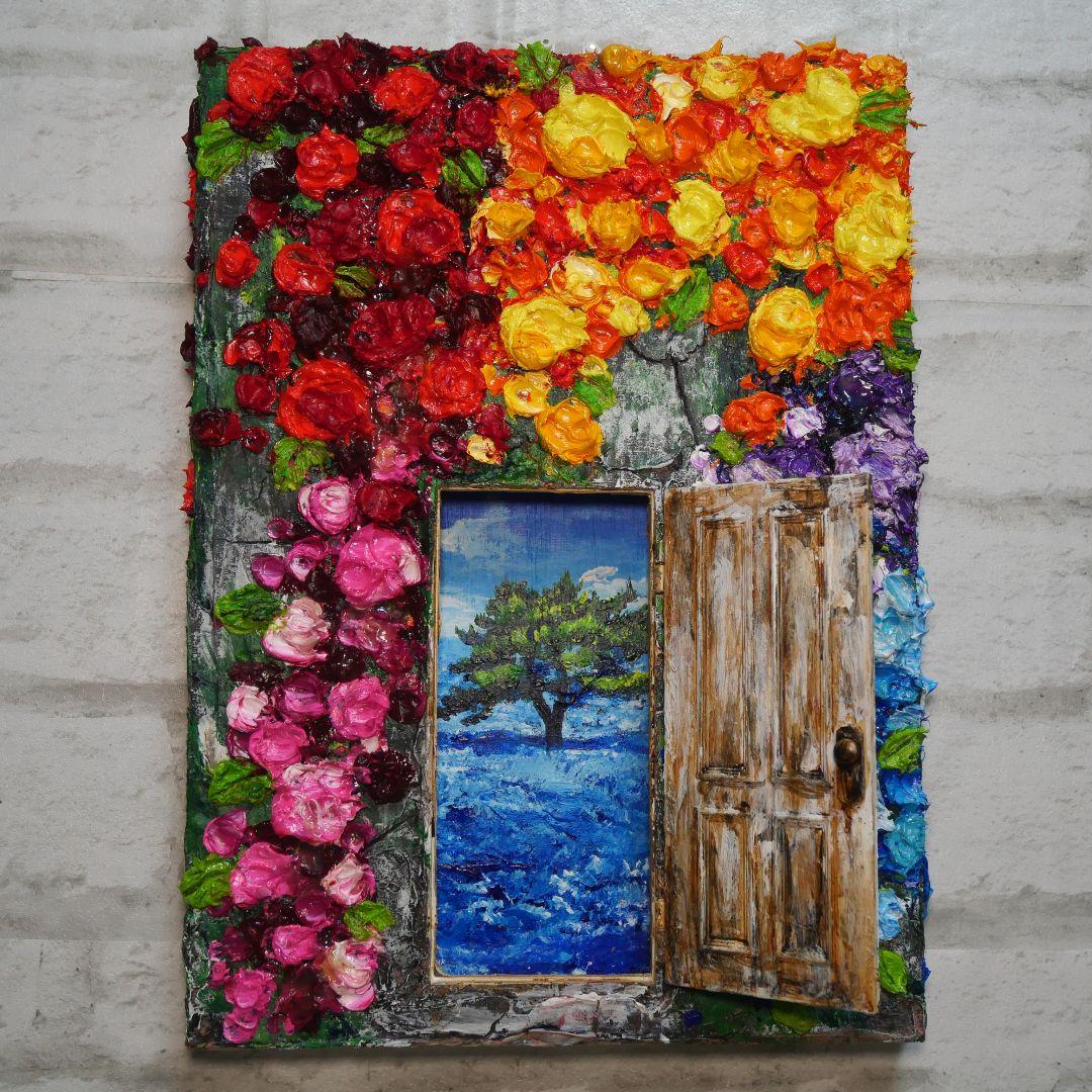 油絵 油彩 油彩画 絵画 絵【扉の先の青い世界の一本木】