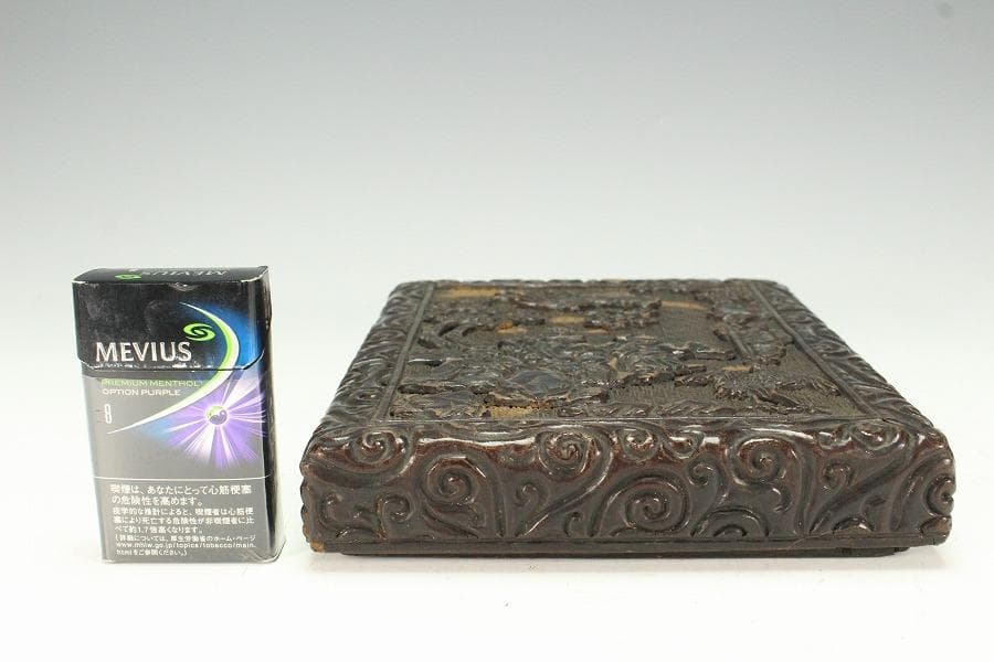 中国美術 彷 堆黒 具利縁 人物鳳鶴紋 蓋物(K-YC375) - メルカリ