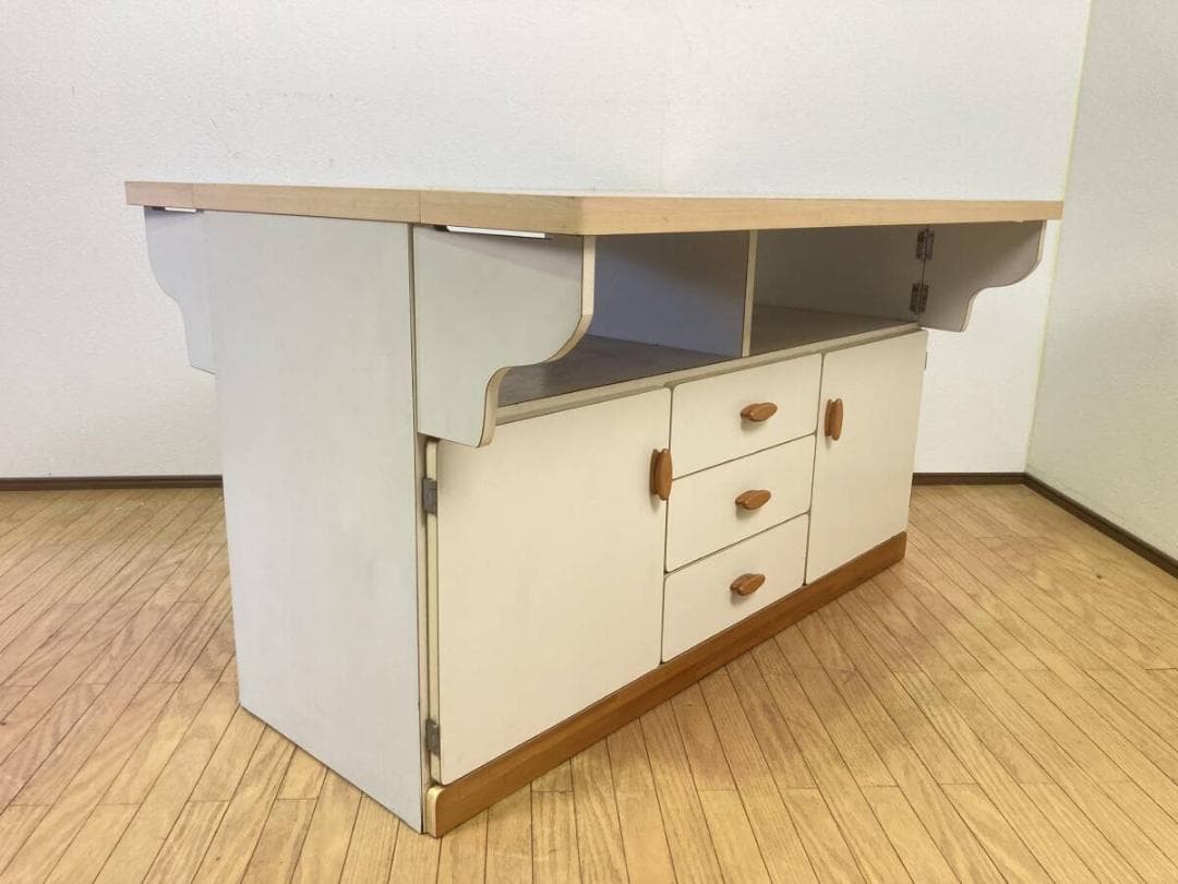 バタフライ式 収納テーブル ダイニングテーブル 作業台 レンジ台 サイドテーブル