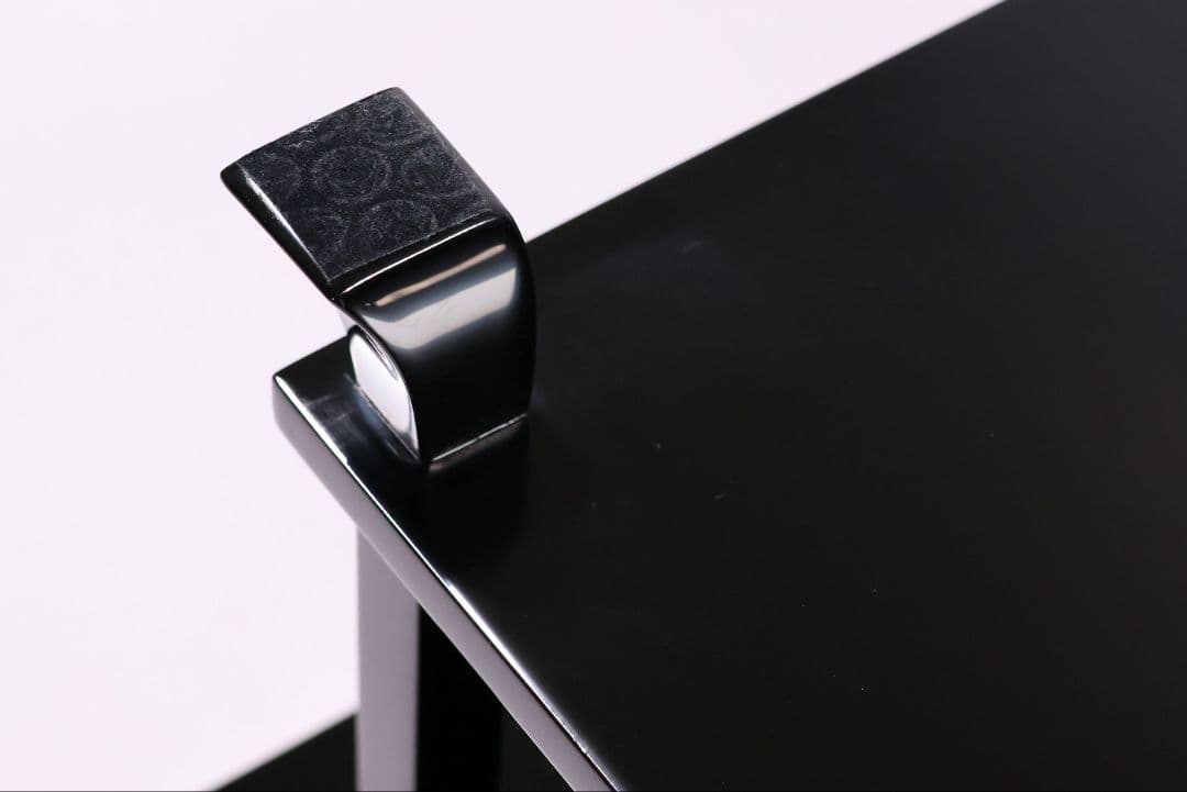 輪島塗 黒塗 二段卓 冠卓 幅52.7×32cm 木製 花台 漆芸【MA938】