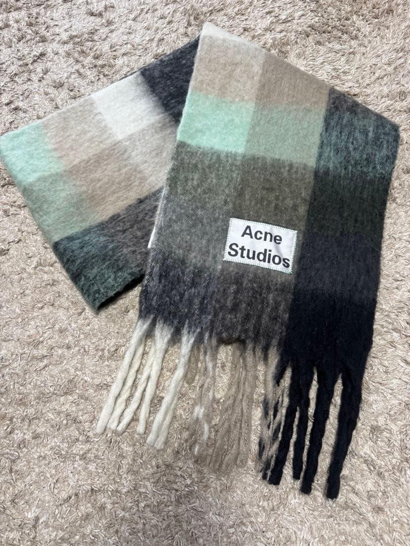Acne Studios チェック柄マフラー グレー系
