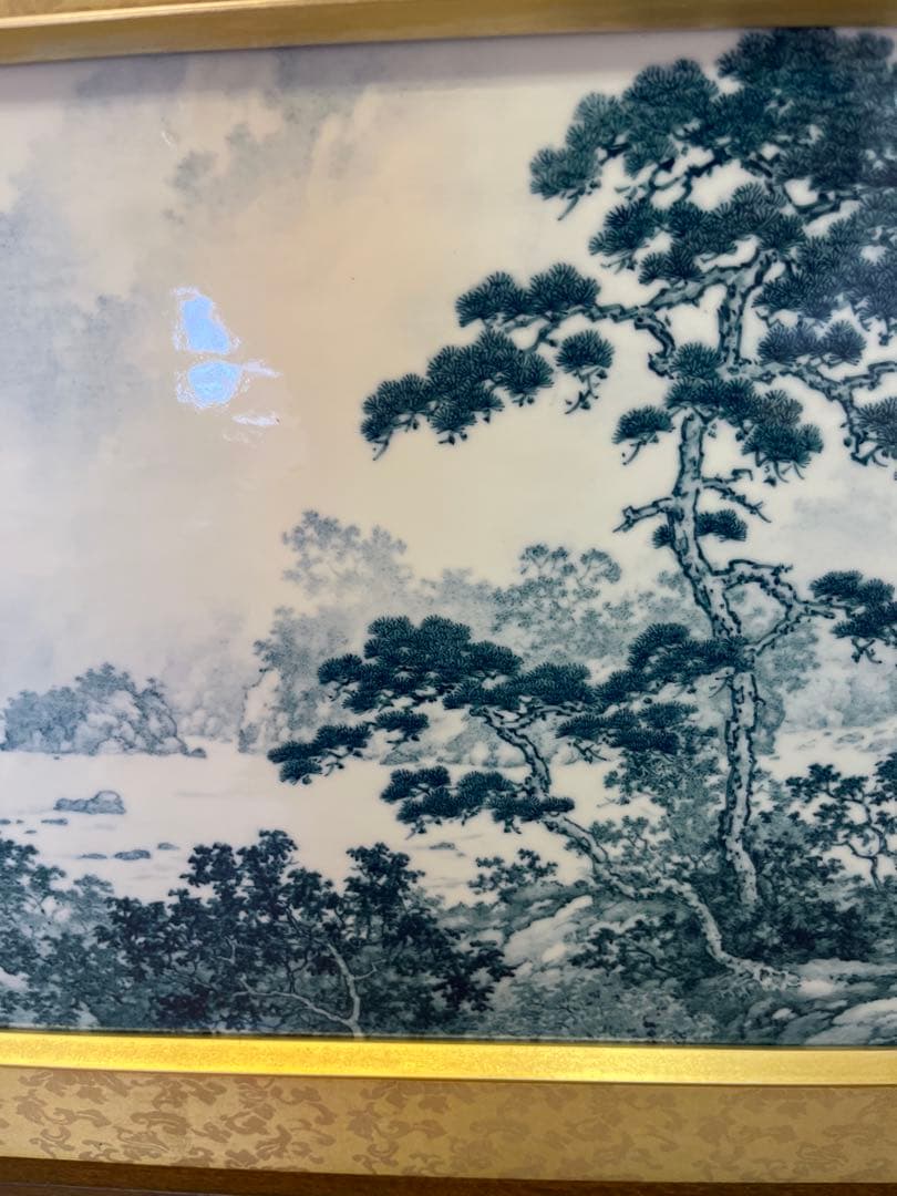 【秀水図】大型陶板額　宝寿窯　陶板額　有田焼　昭和　レトロ