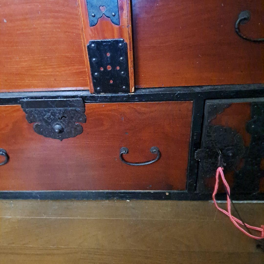 明治時代箪笥 珍品時代鍵付 欅箪笥 四段 金庫引出二段 時代