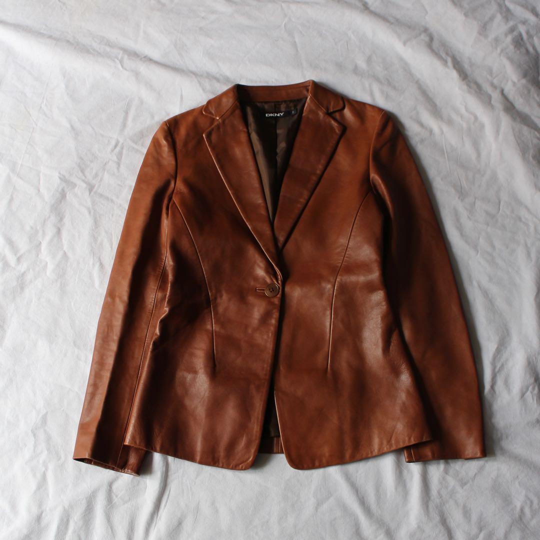 美品•希少 DKNY ブラウンレザー テーラードジャケット 本革 レディース