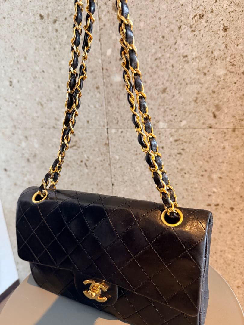 CHANEL ヴィンテージマトラッセ ダブルチェーン G金具 ブラック