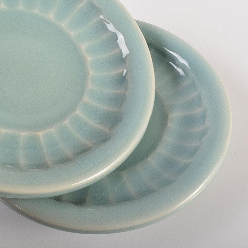 和食器 木野皿山窯 上田恒次作 青磁鎬手 銘々皿 7客 共箱 V R7751