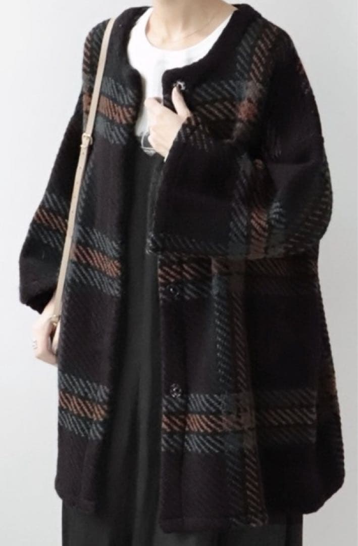 ジョンブラニガン✴︎チェックニットコート✴︎フリー カーキ