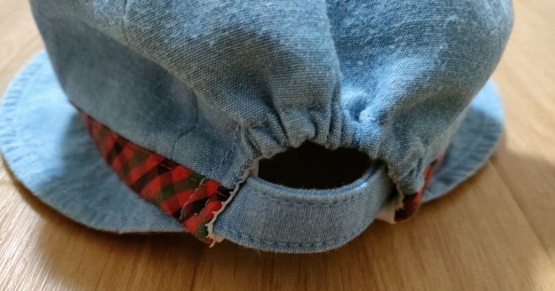 ファミリア くま耳 帽子 チェック ファミちゃん デニム 青 45 - メルカリ