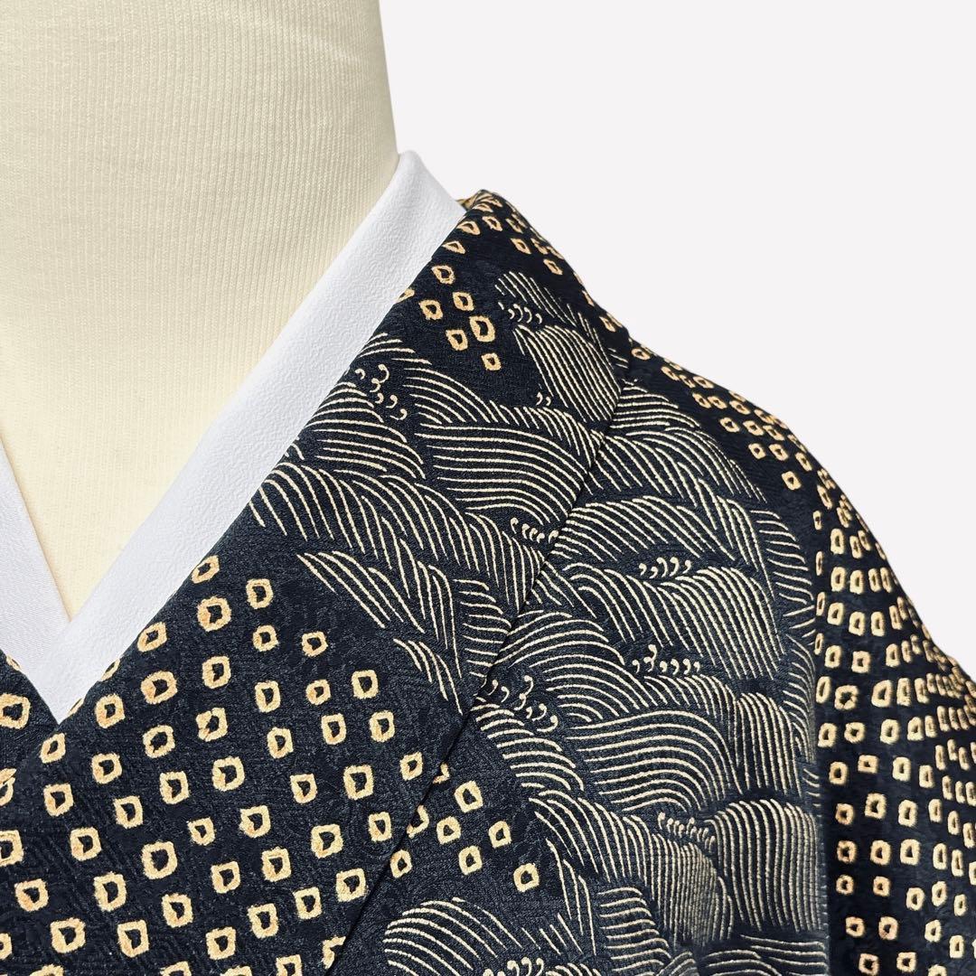 A147愛華 訪問着総絞り　正絹　波　花　身丈165cm