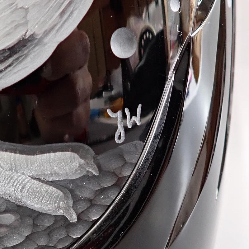 RU-5232マイセンクリスタルフクロウ彫刻大花瓶約25㎝