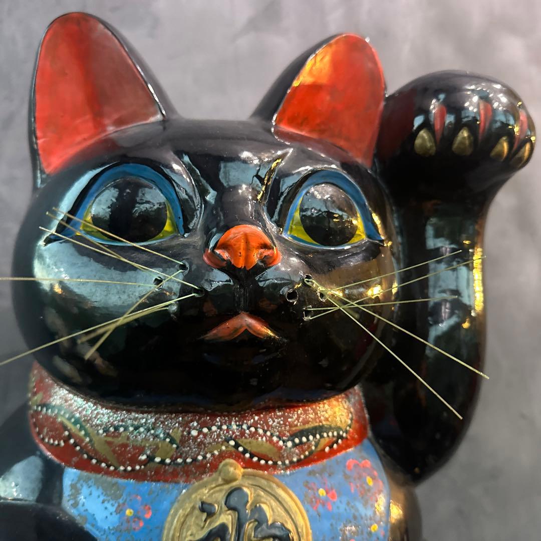 特大 アンティーク招き猫 商売繁盛 黒招き猫 素晴らしい存在感