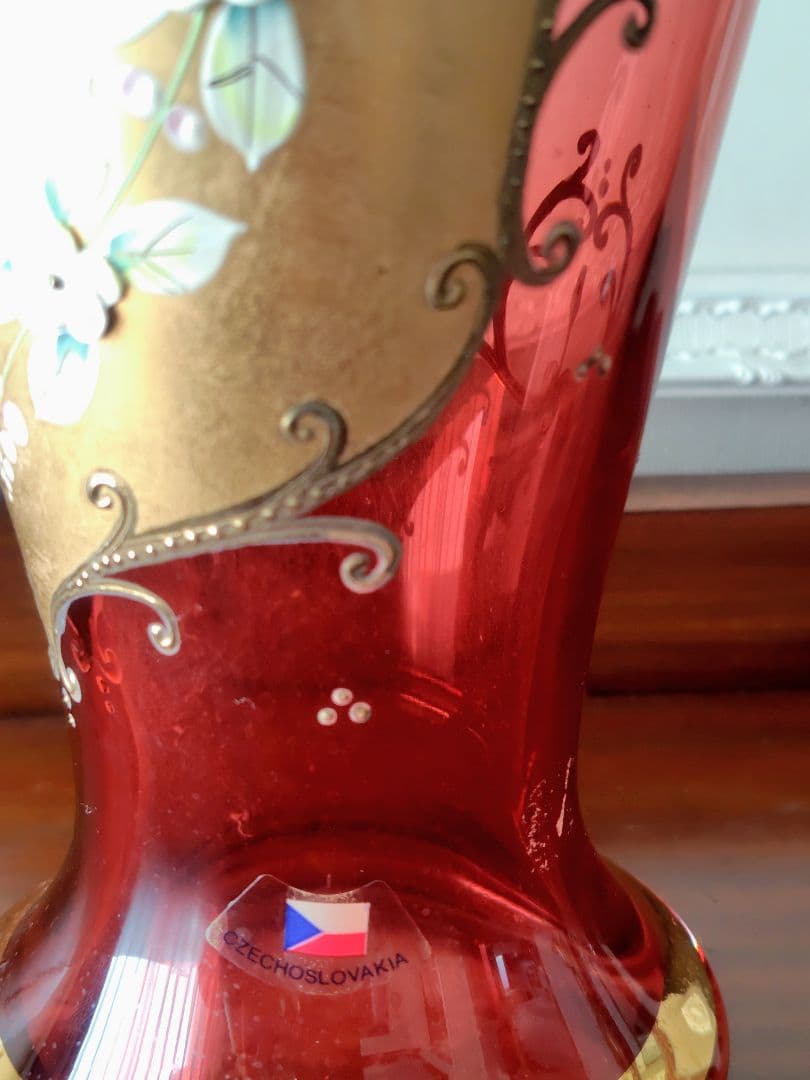 ♥チェコスロバキア製 ボヘミアガラス花瓶 H31．5cm