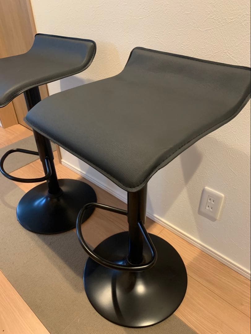 ブラック スツール 2脚セット 高さ調整可能