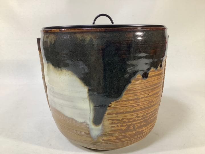 高取焼 亀井楽山 掛分耳付水指 茶道具 送料無料 S1151365