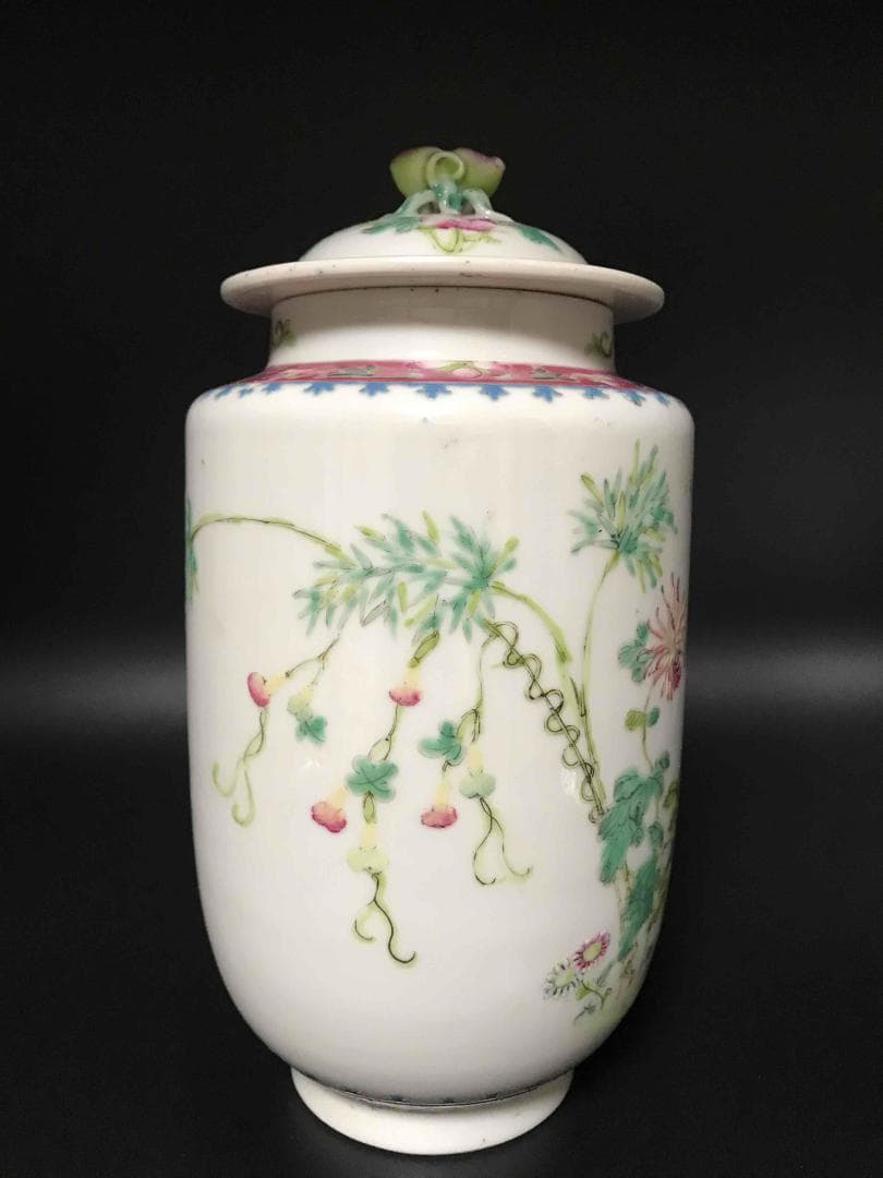 民国時代 洪憲年製 粉彩吉祥花桃紋花瓶 桃取手蓋