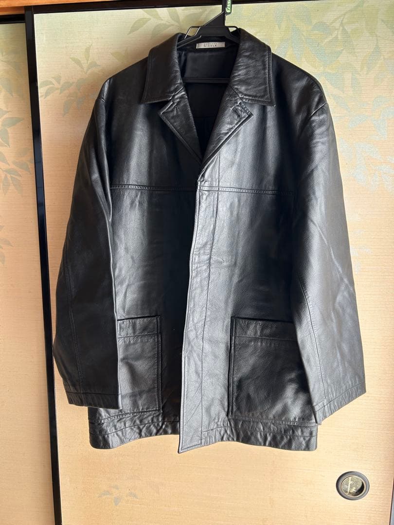 黒ニコルレザージャケット ボタン付通勤にも HIDEWAYS NICOLE レザー