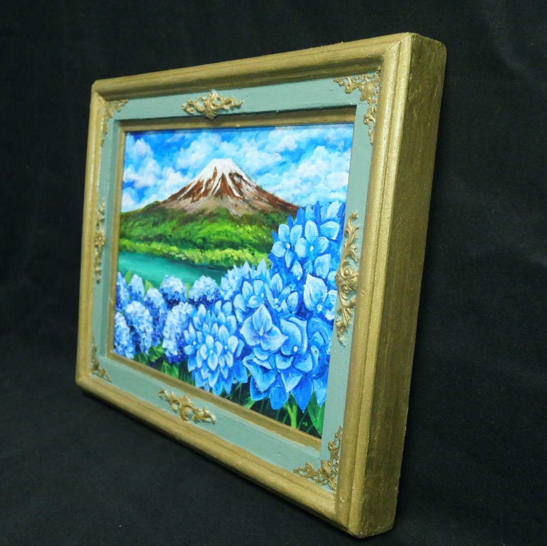 油絵 油彩 油彩画 絵 絵画【富士山と紫陽花】