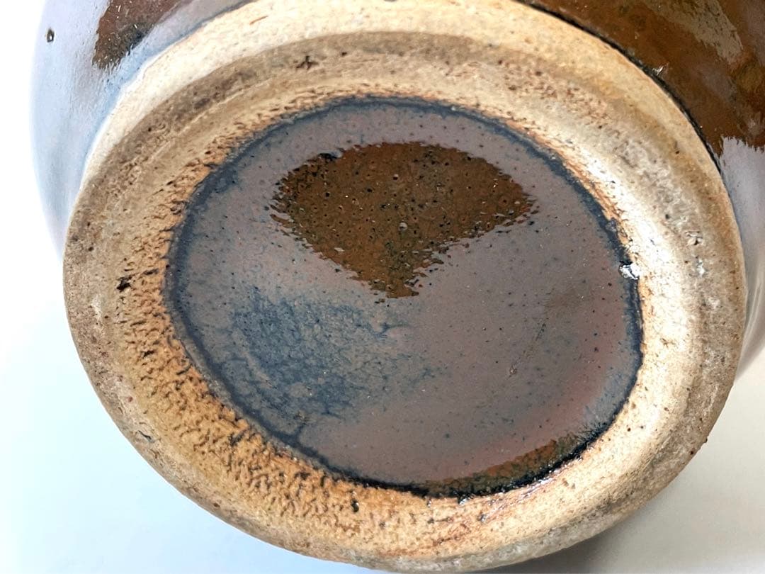 人間国宝 陶芸家 濱田庄司 浜田庄司 柿釉 トウキビ文 赤絵 徳利 共箱