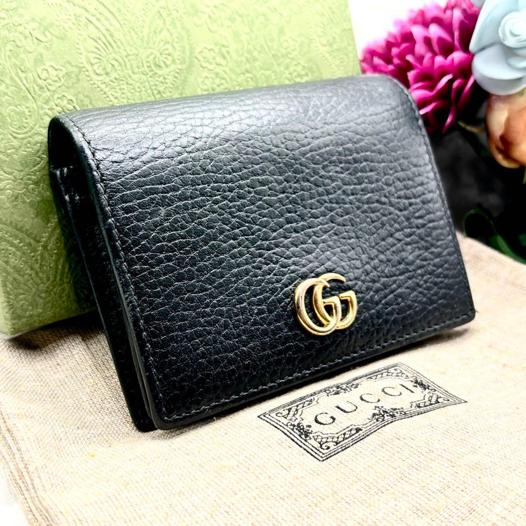 ✨現行品✨GUCCI 二つ折りミニ財布GGマーモントレザーブラック黒