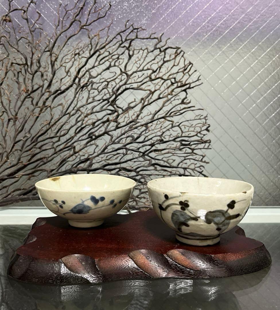 骨董 古伊万里 波佐見焼 染付 くらわんか 茶碗 1客 ※金継ぎ直しあり