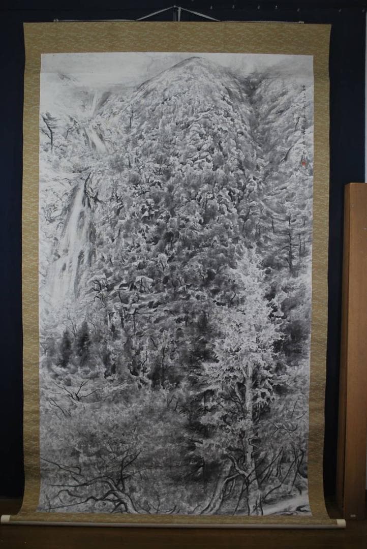 真作】奥本高于/滝山水図/大幅/掛軸☆宝船☆V-967