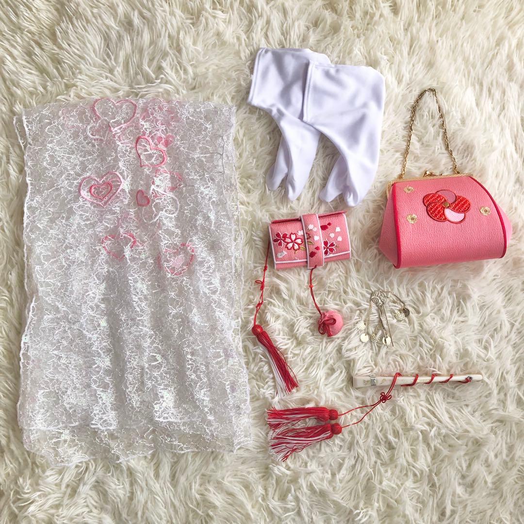 七五三　7歳　ポンポネット日本製生地着物　他13点セット　ピンク好き女の子