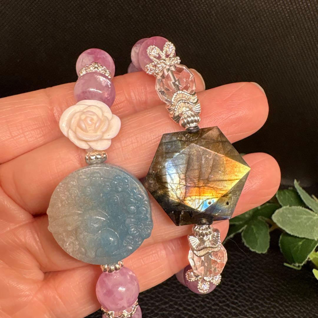 sora️様お取置き7，/2＊ラブラドライト 月とウサギ カイヤナイト