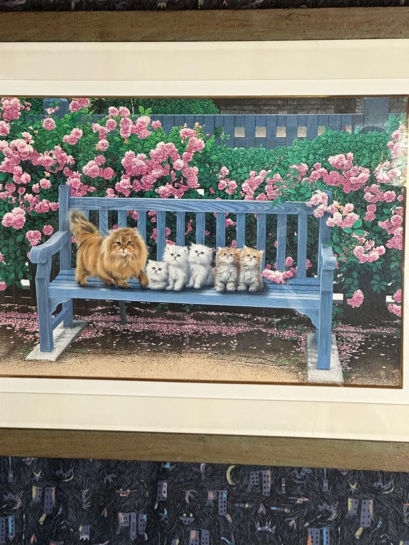 大型絵画　肉筆　油彩　版画　美術品　猫の絵　超写実　ガ-デン　インテリア　価値