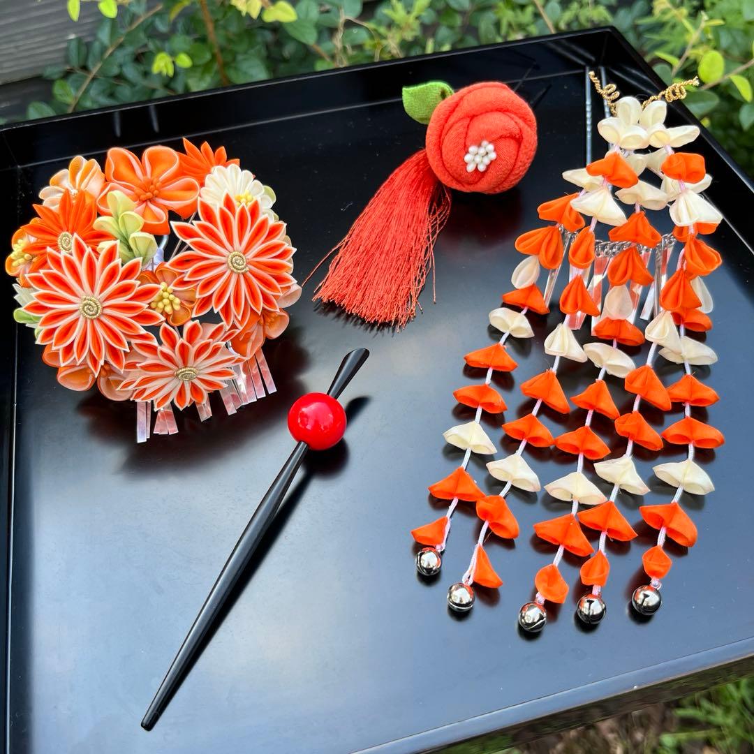専用です。 日本髪 髪飾り 七五三(7歳) 橙色