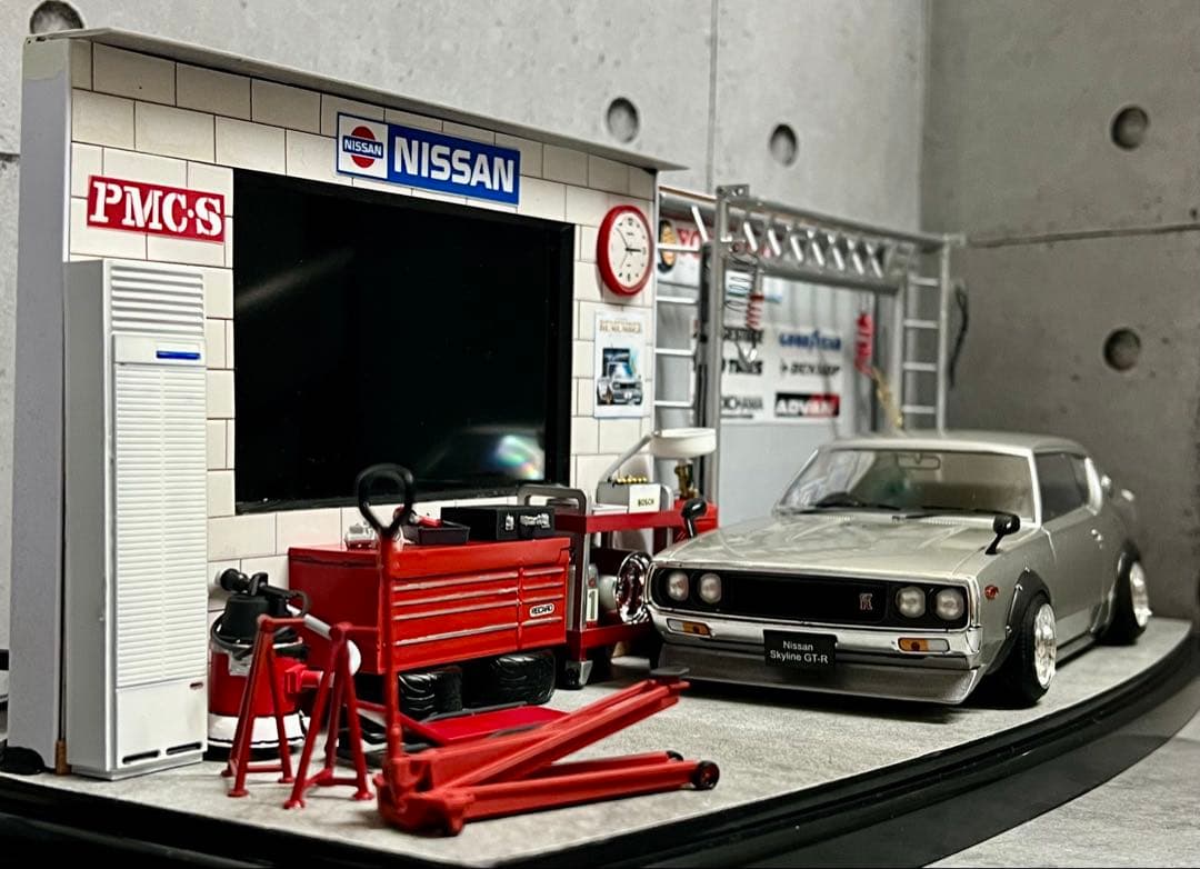 国産名車 1/24 ハコスカ カスタム モニター付 ガレージ ジオラマ DVD