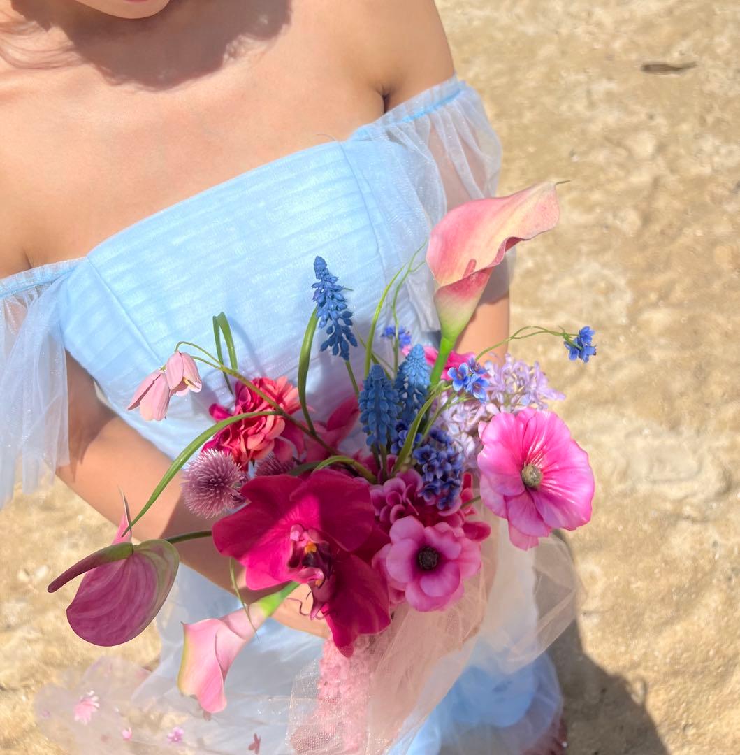 カラードレス　ウエディングドレス　ブルー　シャーベット